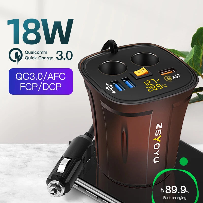 9V 8A Phone Usb 12V Car Charger Cup for iphone samsung huawei Xiaomi Dual Cigarette Lighter Socket Adapter Fast Charger QC 3.0