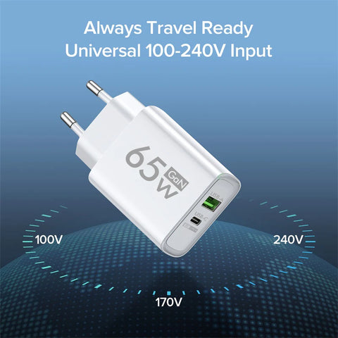 PD 65W Fast Charge Charger USB Type C GaN Phone Adapter For Oneplus iPhone 14 Pro Mix Xiaomi Huawei High Speed Charging Charger