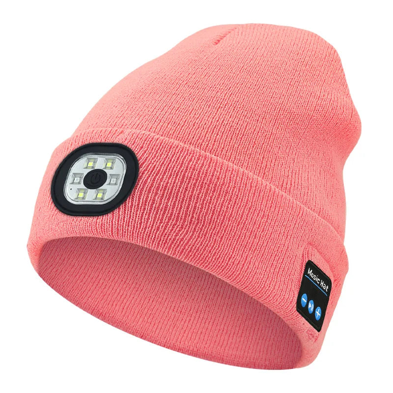 Can be equipped with Wireless Bluetooth music knitted hat new outdoorledlighting rechargeable detachable luminous sleeve cap