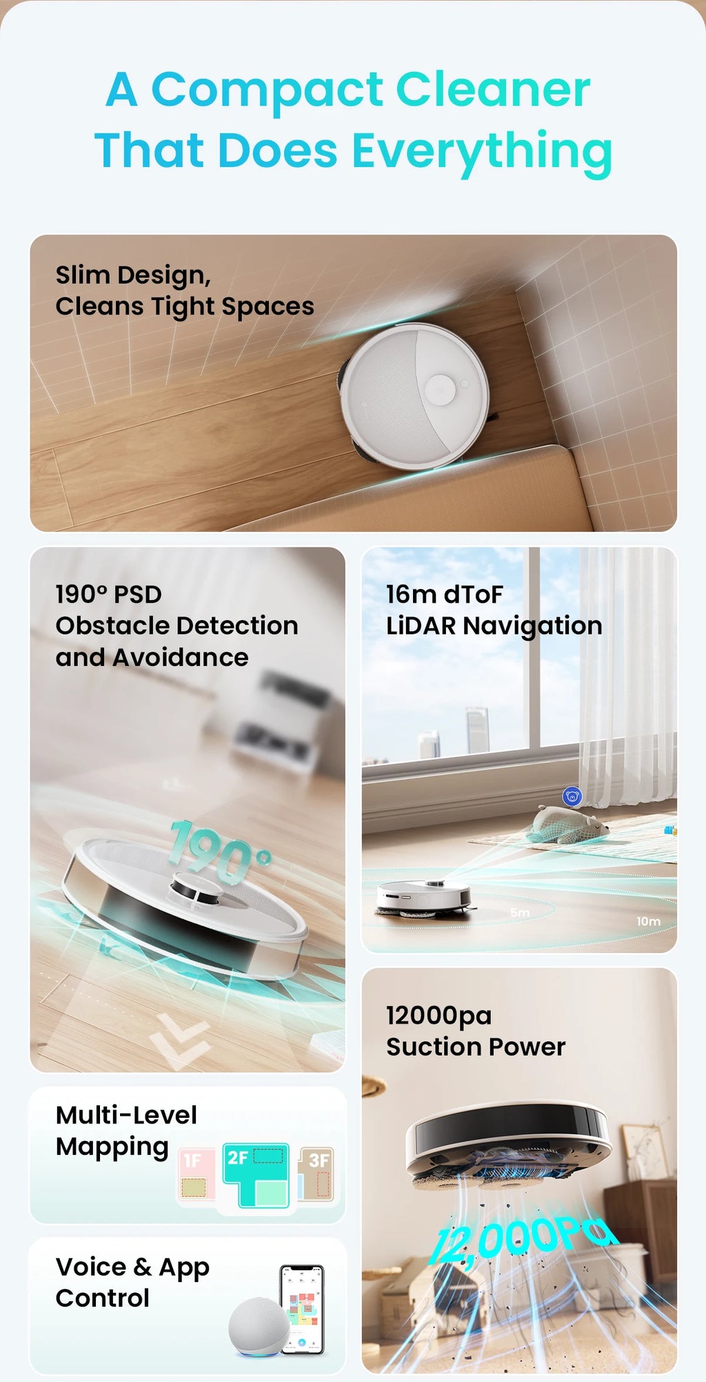 LEFANT M3 M3L Robot Vacuum Cleaner with Mapping, 12000Pa Suction, Emptying Station, Automatic Washing and Drying, DTOF Laser