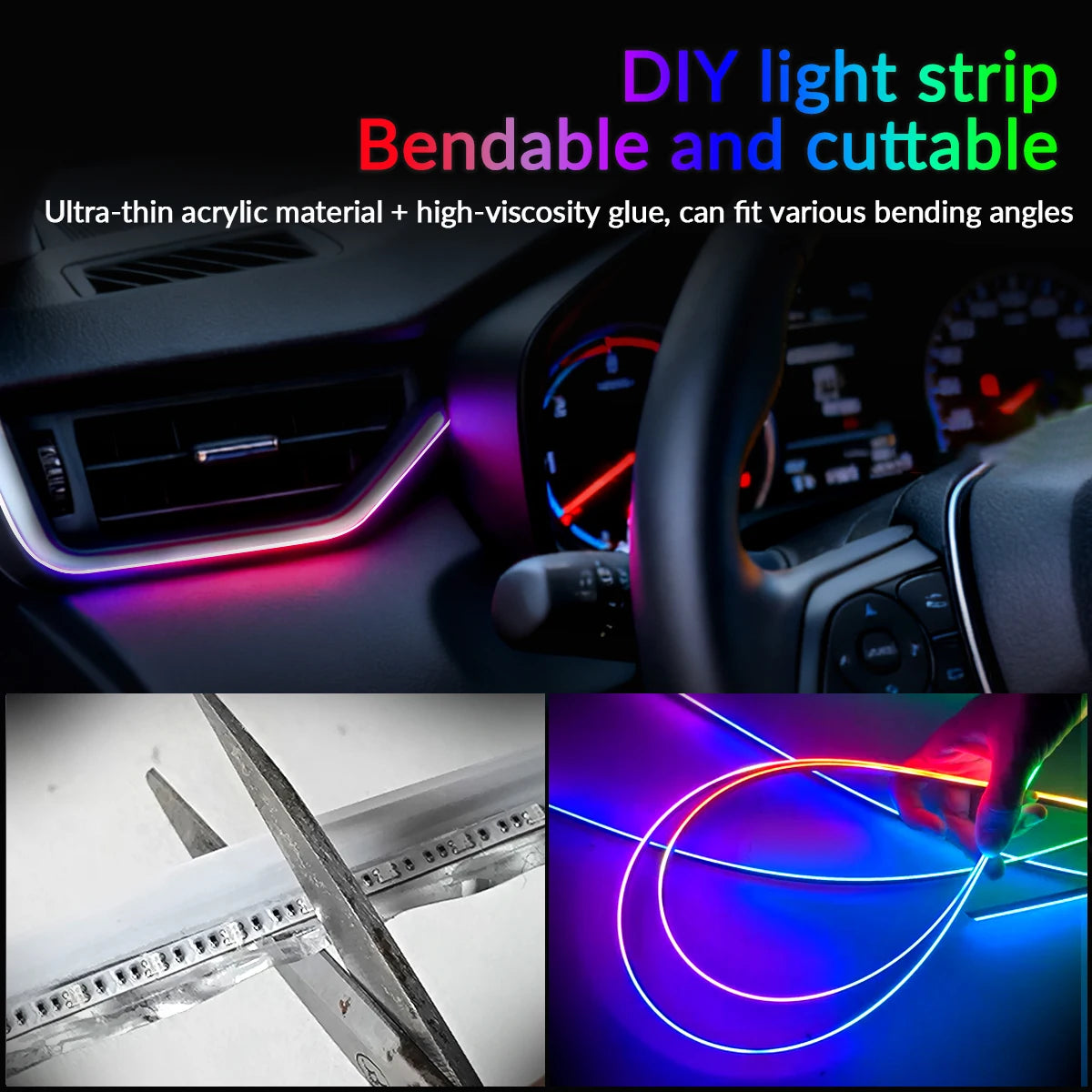 64 Colors RGB Symphony Car Ambient Light 6/10/18 in 1 Interior Acrylic LED Strip Light Decoration Atmosphere Lamp By APP Control