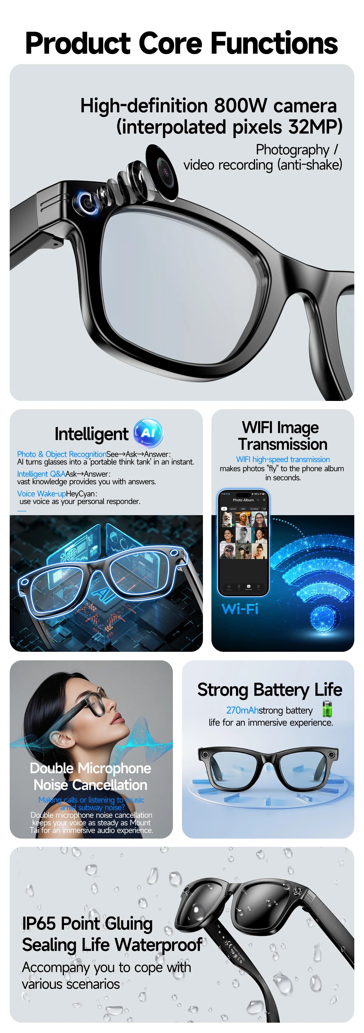 AI Smart Glasses with 8MP Camera Video Recording 100+ Languages Translation Sunglasses Bluetooth Call Music Play Men Women 2025
