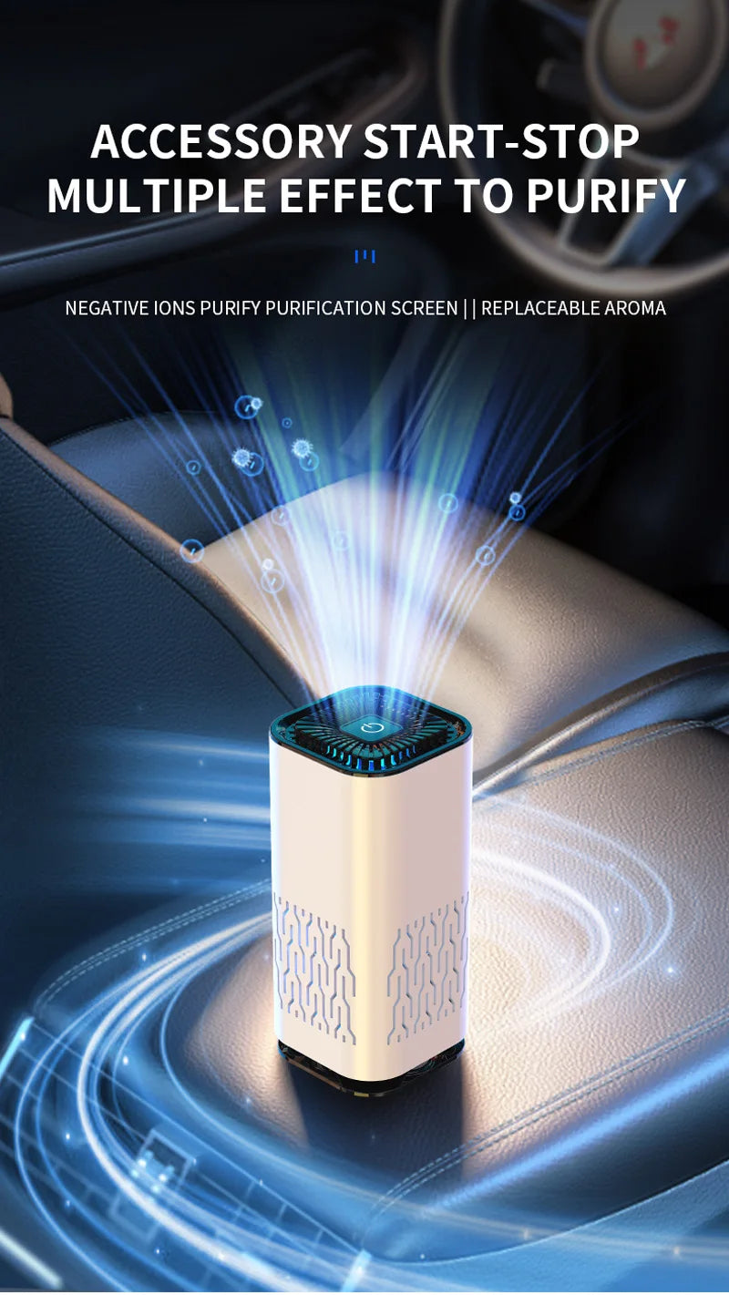 Car Air Purifier USB Rechargeable Negative Ion Odor Removal Formaldehyde Deodorant Air Freshener With Atmosphere Light For Car