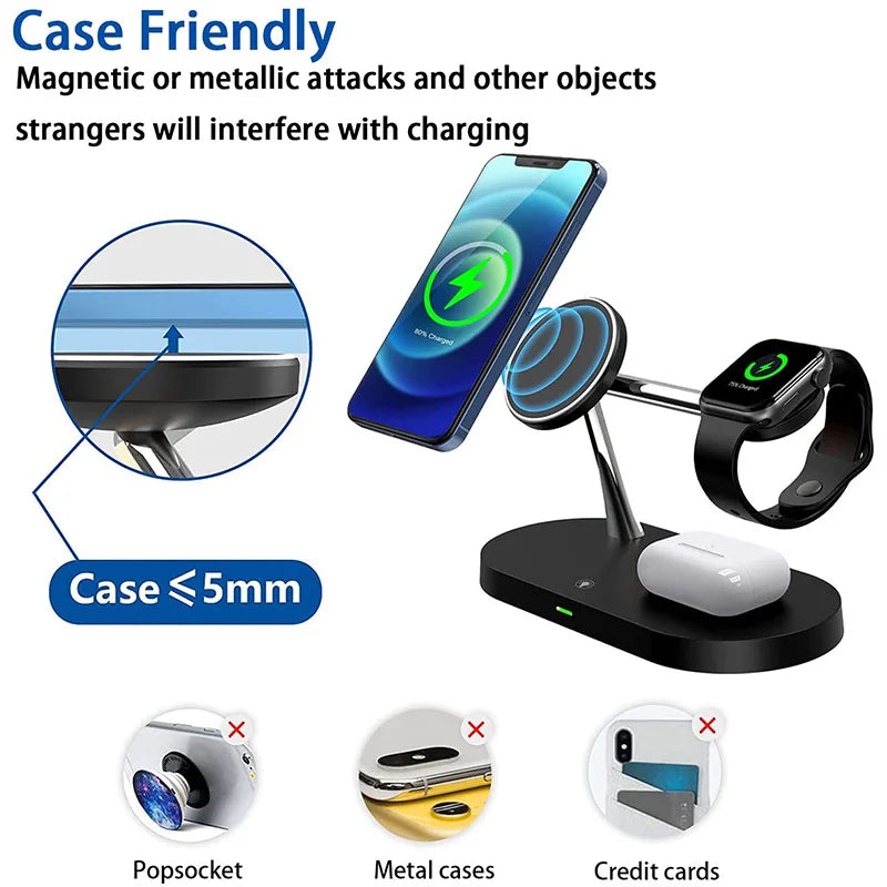 3 in 1 Wireless Charger Stand For iPhone 12/13/14/15/16/17 Fast Charging Station for Apple Watch 10 9 8 7 6 5 4 Airpods 2 3 Pro