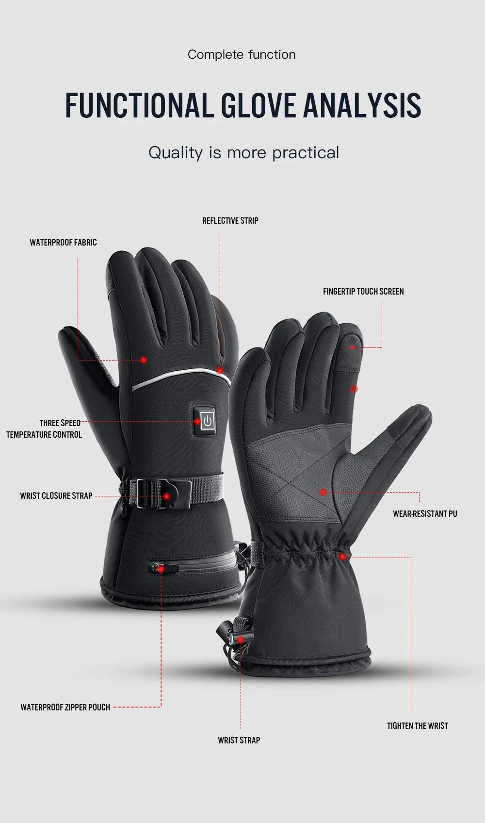 Skiing Heated Glove Rechargeable 5000Mah New Ski Electric Heated Gloves Winter Warm Moto Heated Gloves Warm Waterproof