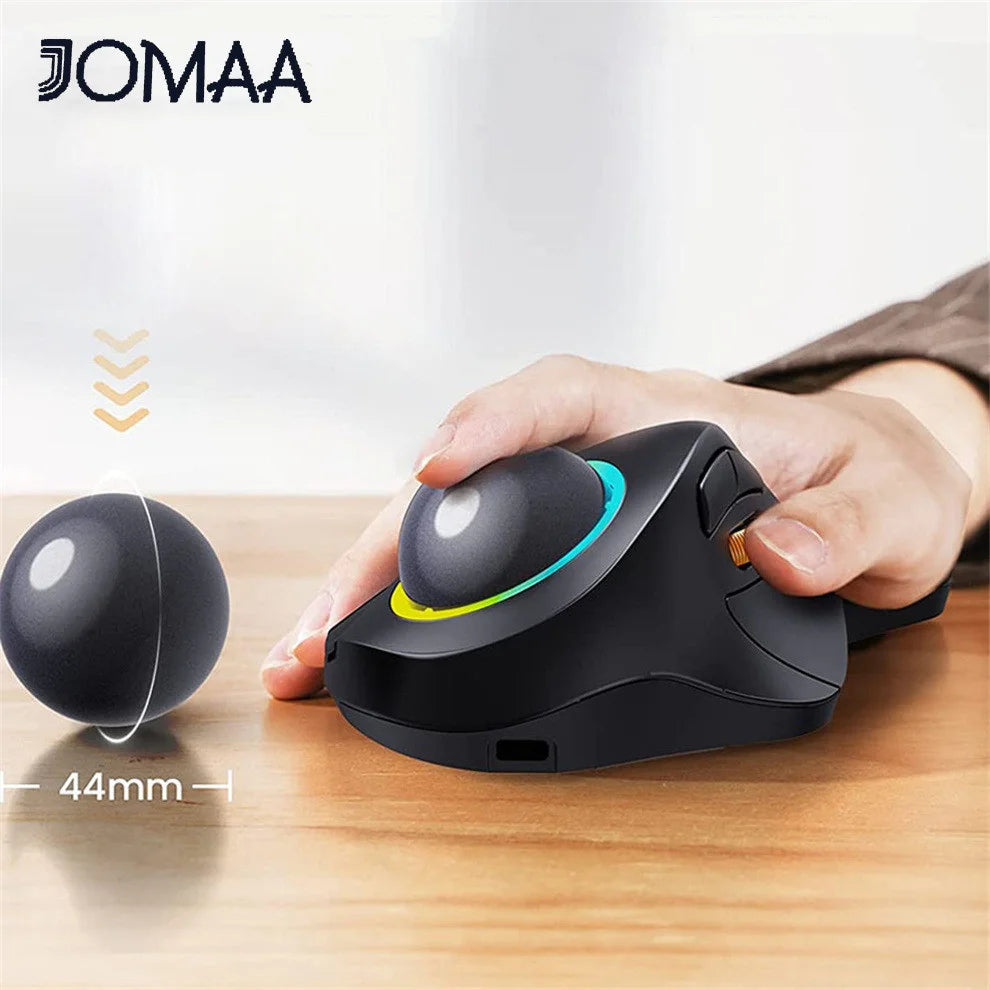 JOMAA Vertical Trackball Mouse RGB Backlit Bluetooth USB Wireless Erogonomic Mice Rollerball Mouse for Computer Laptop Mac