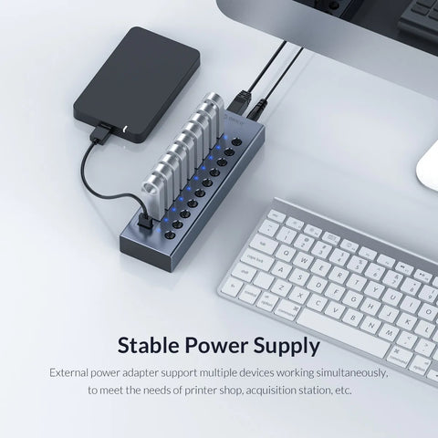 ORICO Powered USB Hub Splitter Socket with Multi USB 3.0 Port Slot Plug On-Off Key Switch Dock Power Strip Adapter for PC Laptop