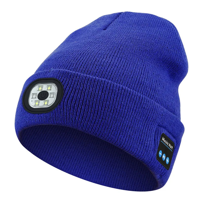 Can be equipped with Wireless Bluetooth music knitted hat new outdoorledlighting rechargeable detachable luminous sleeve cap