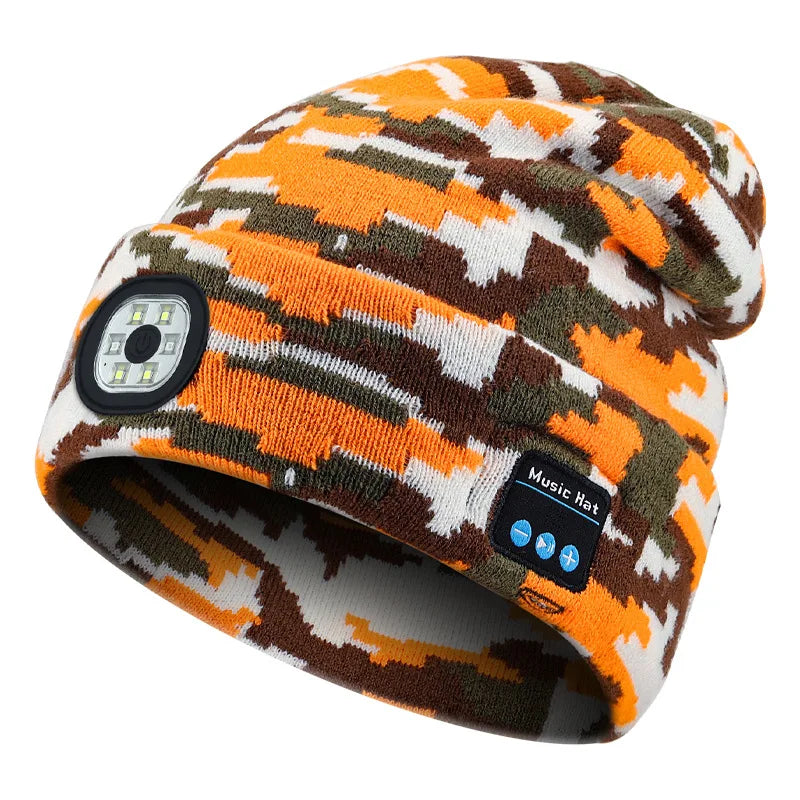 Can be equipped with Wireless Bluetooth music knitted hat new outdoorledlighting rechargeable detachable luminous sleeve cap