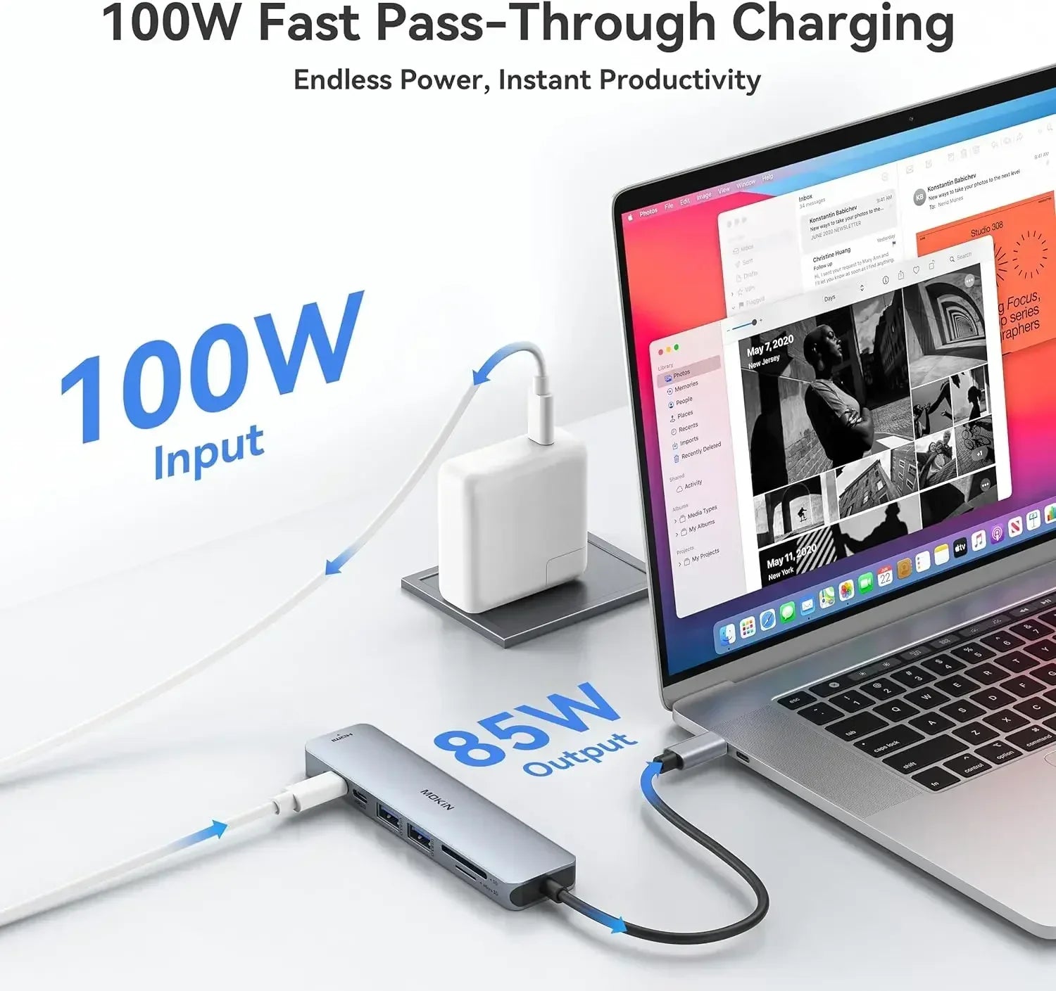 MOKiN 7-in-1 USB C Hub for MacBook Pro Air M2 M1 HP Type C 4K60Hz to HDMI Adapter,Docking Station with PD 100W,3 USB3.0 usb hub