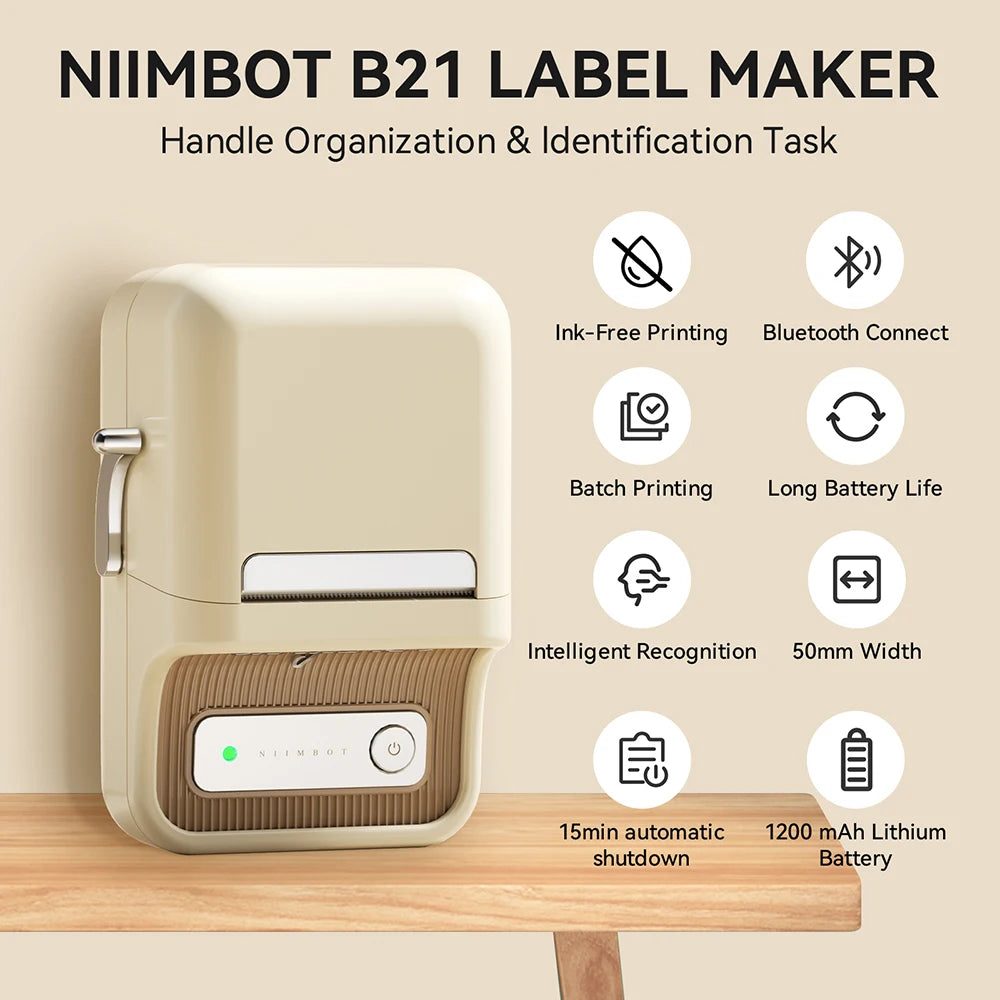 NiiMbot B21 Mini Thermal Printer Wireless Barcode Label Maker Bluetooth Portable Adhesive Label Printers for Office Commercial