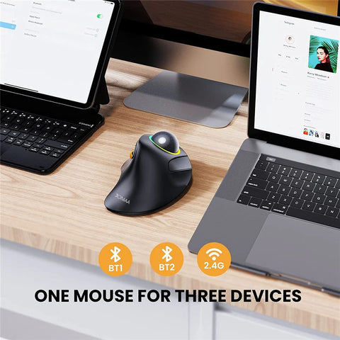 JOMAA Vertical Trackball Mouse RGB Backlit Bluetooth USB Wireless Erogonomic Mice Rollerball Mouse for Computer Laptop Mac