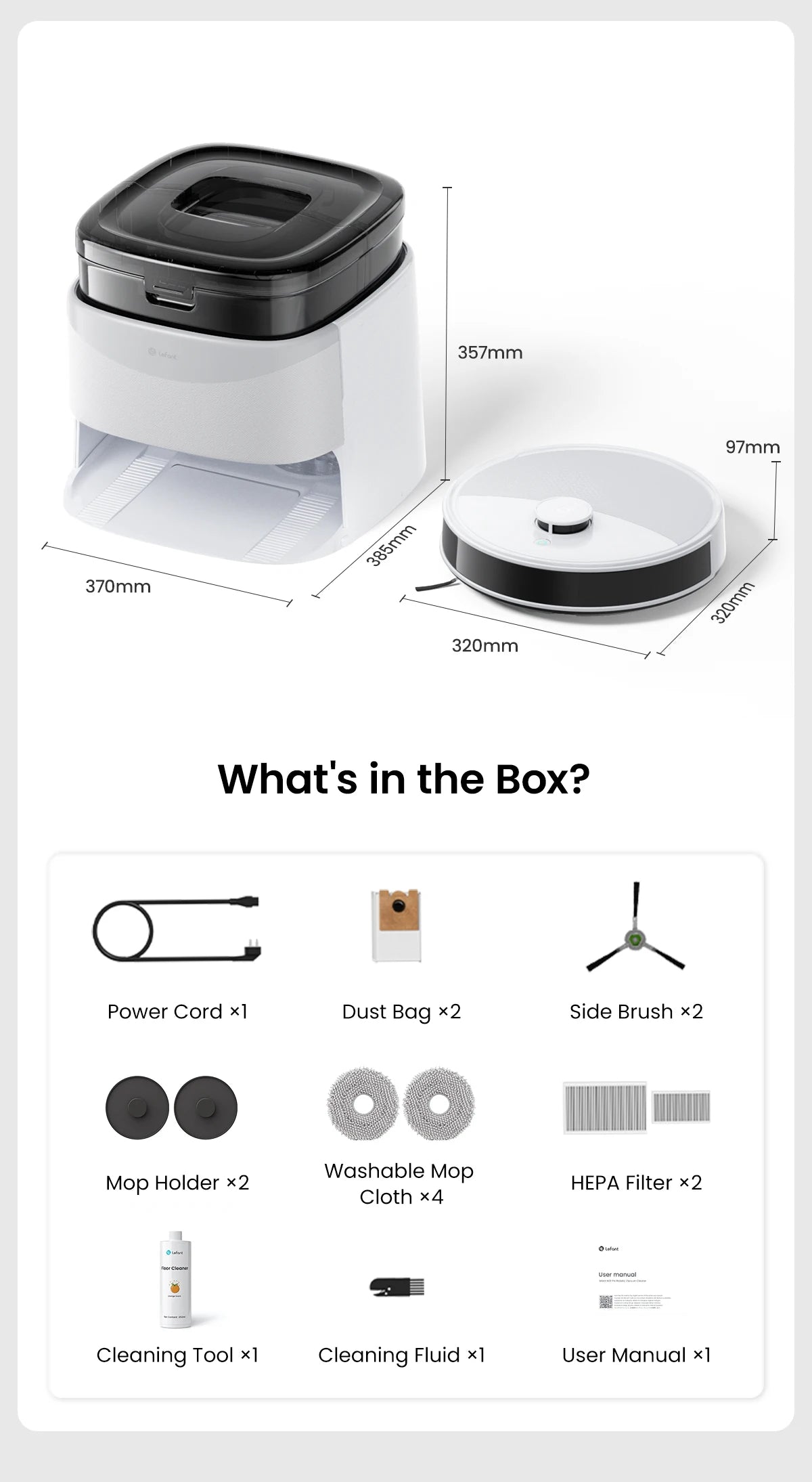 LEFANT M3 M3L Robot Vacuum Cleaner with Mapping, 12000Pa Suction, Emptying Station, Automatic Washing and Drying, DTOF Laser