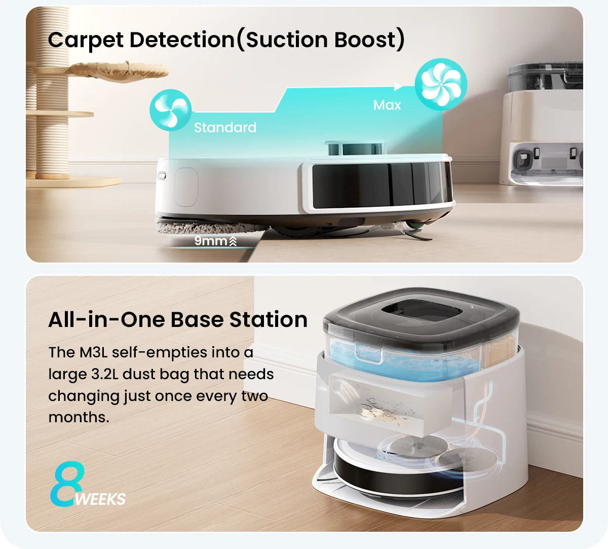 LEFANT M3 M3L Robot Vacuum Cleaner with Mapping, 12000Pa Suction, Emptying Station, Automatic Washing and Drying, DTOF Laser