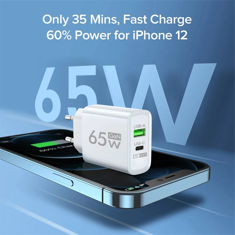 PD 65W Fast Charge Charger USB Type C GaN Phone Adapter For Oneplus iPhone 14 Pro Mix Xiaomi Huawei High Speed Charging Charger