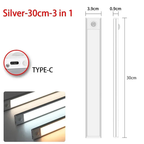Motion Sensor Under Cabinet Light – USB Rechargeable, 3 Colors, 10–60cm