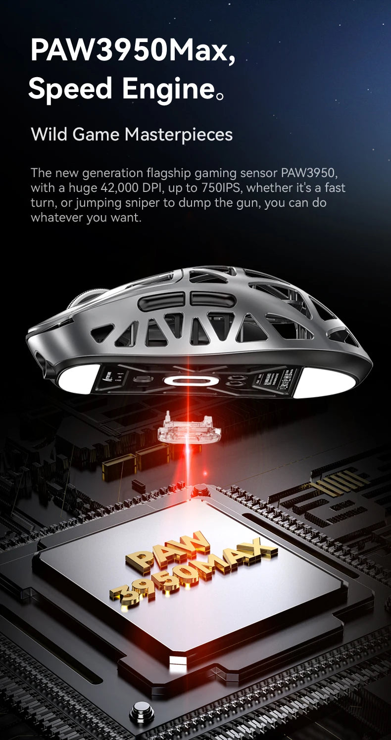 Attack Shark R2 Gaming Wireless Mouse PAW3950 8K Magnesium Alloy Lightweight Gaming Mouse Bluetooth Tri-Mode for Gaming/Office