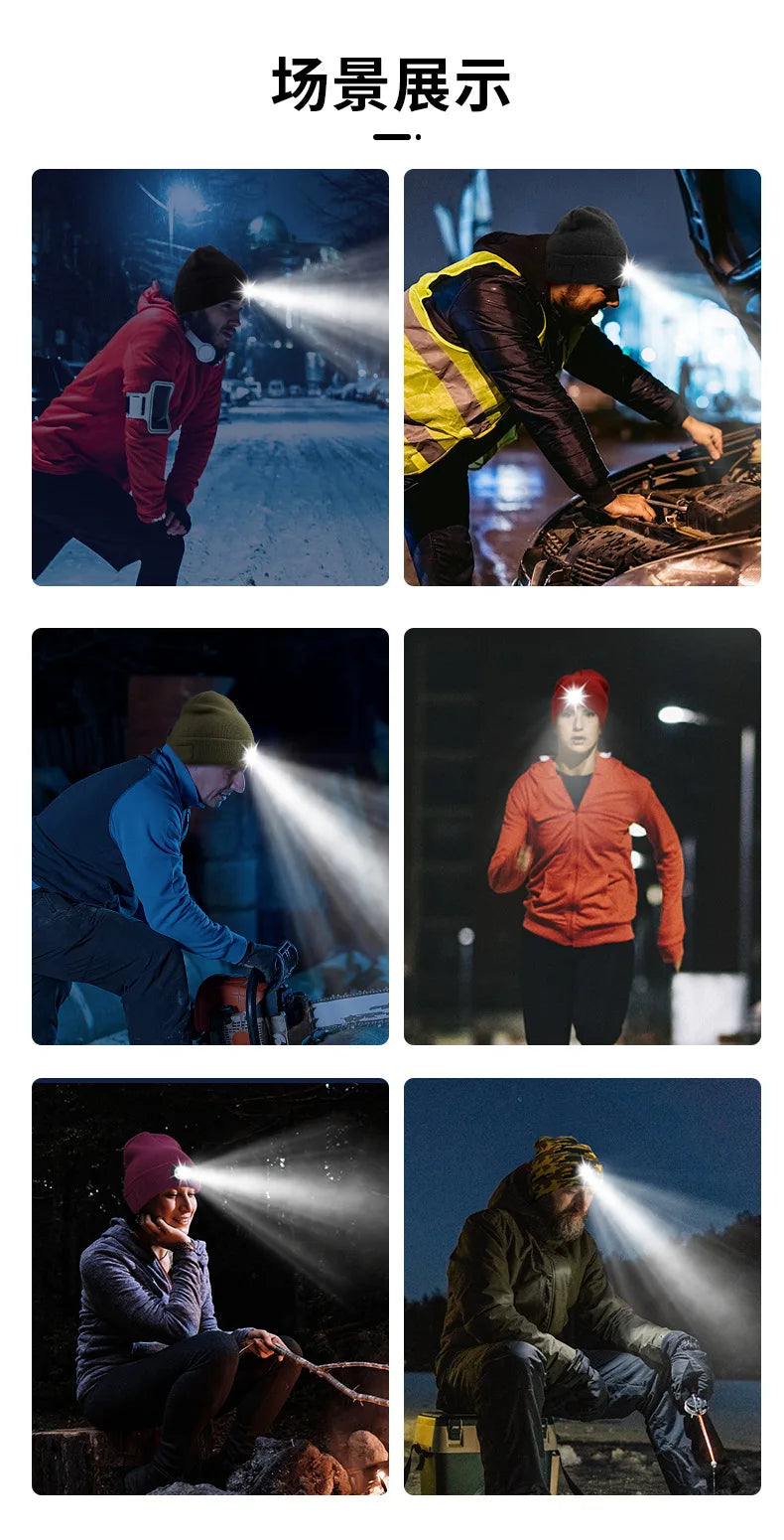 Can be equipped with Wireless Bluetooth music knitted hat new outdoorledlighting rechargeable detachable luminous sleeve cap