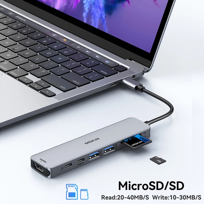 MOKiN 7-in-1 USB C Hub for MacBook Pro Air M2 M1 HP Type C 4K60Hz to HDMI Adapter,Docking Station with PD 100W,3 USB3.0 usb hub