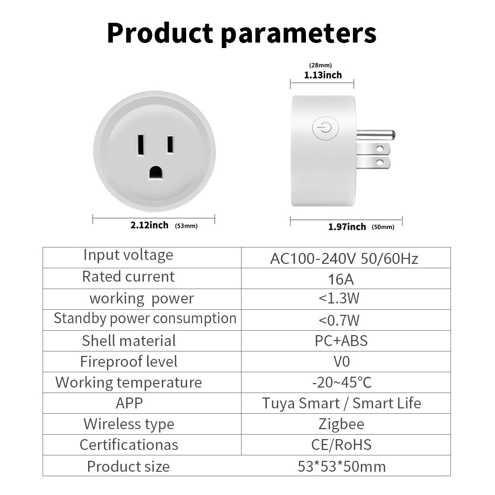 Tuya 16A Smart Plug Zigbee WiFi Socket US Canada Mexico Peru Japan Power Monitoring Timing Function Works With Alexa Google Home