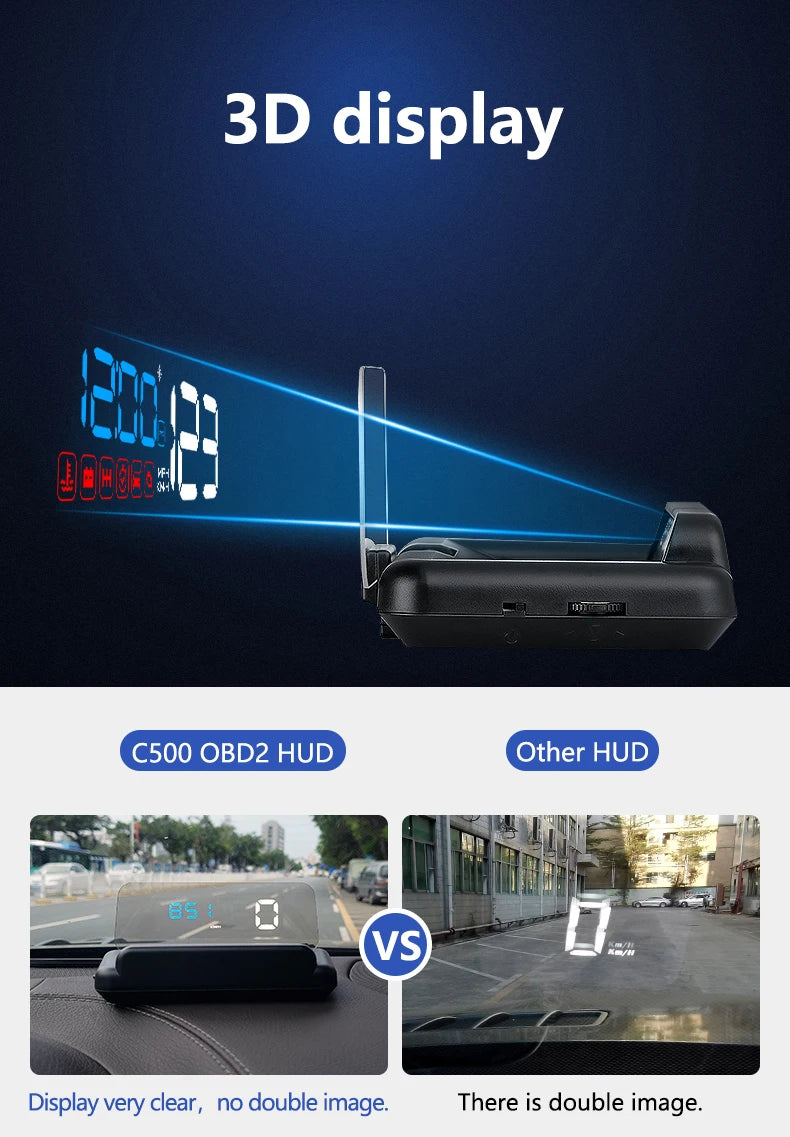 C500 OBD2 T900 GPS HUD Car Head-Up Display OBD Windshield Projector Speedometer Digital Auto Accessories Automotive Electronics