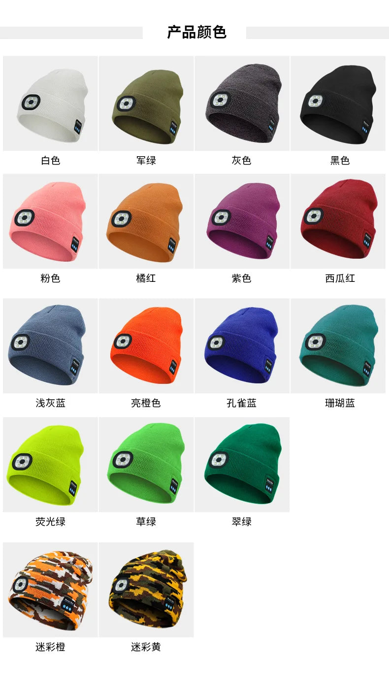 Can be equipped with Wireless Bluetooth music knitted hat new outdoorledlighting rechargeable detachable luminous sleeve cap