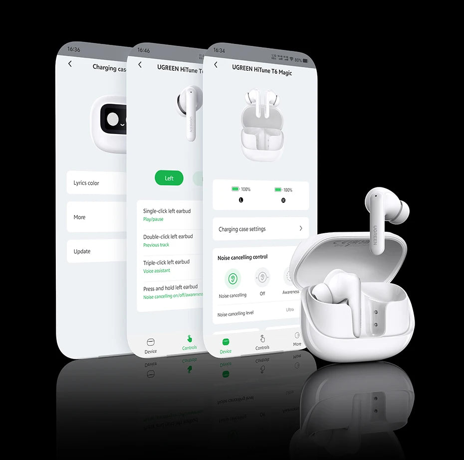 UGREEN LCD Full Color Smart Screen Wireless TWS Bluetooth Earphones Earbuds 52dB Active Noise Cancelling ANC In Ear Headphones