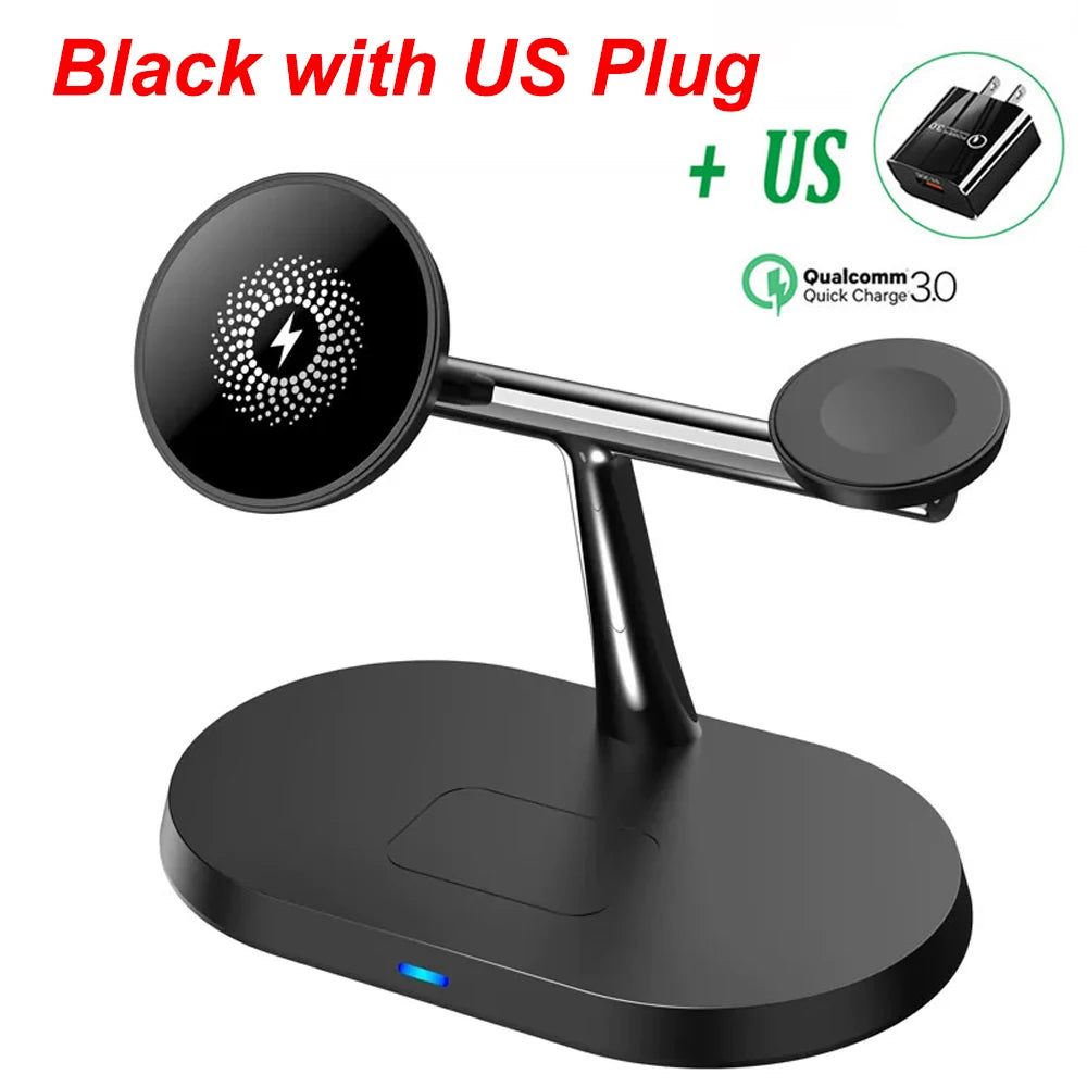 100W 3 in 1 Magnetic Wireless Charger Stand For Magsafe iPhone 16-12 Apple Watch 8 7 Airpods Pro Samsung Fast Charging Station