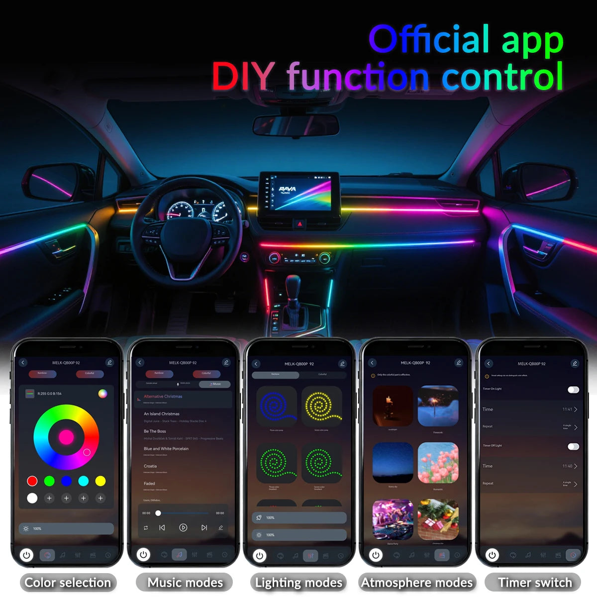 64 Colors RGB Symphony Car Ambient Light 6/10/18 in 1 Interior Acrylic LED Strip Light Decoration Atmosphere Lamp By APP Control