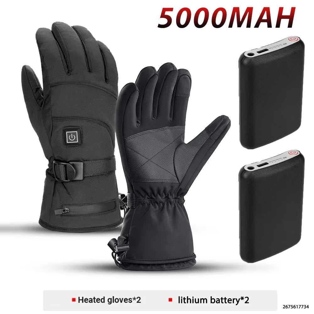 Skiing Heated Glove Rechargeable 5000Mah New Ski Electric Heated Gloves Winter Warm Moto Heated Gloves Warm Waterproof