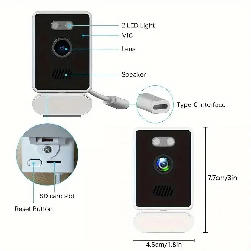 1080P HD WiFi Window Camera Glass Mount Security Camera Color Night Vision AI Motion Detection Two way Audio Cam
