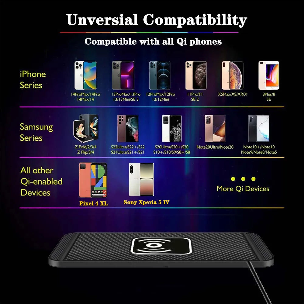 Car Wireless Charger for Iphone 16 15 15 Pro Max 14 13 12 X Samsung S24 S23 Wireless Car Charger Silicone Pad Stand Fast Charger