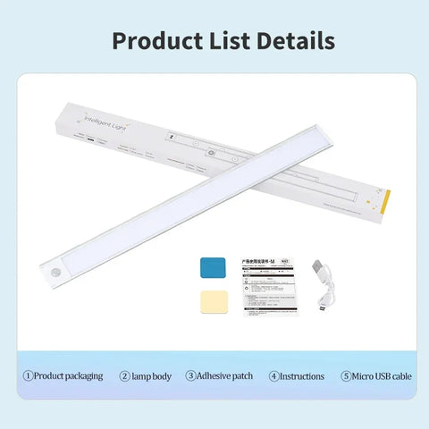 Motion Sensor Under Cabinet Light – USB Rechargeable, 3 Colors, 10–60cm