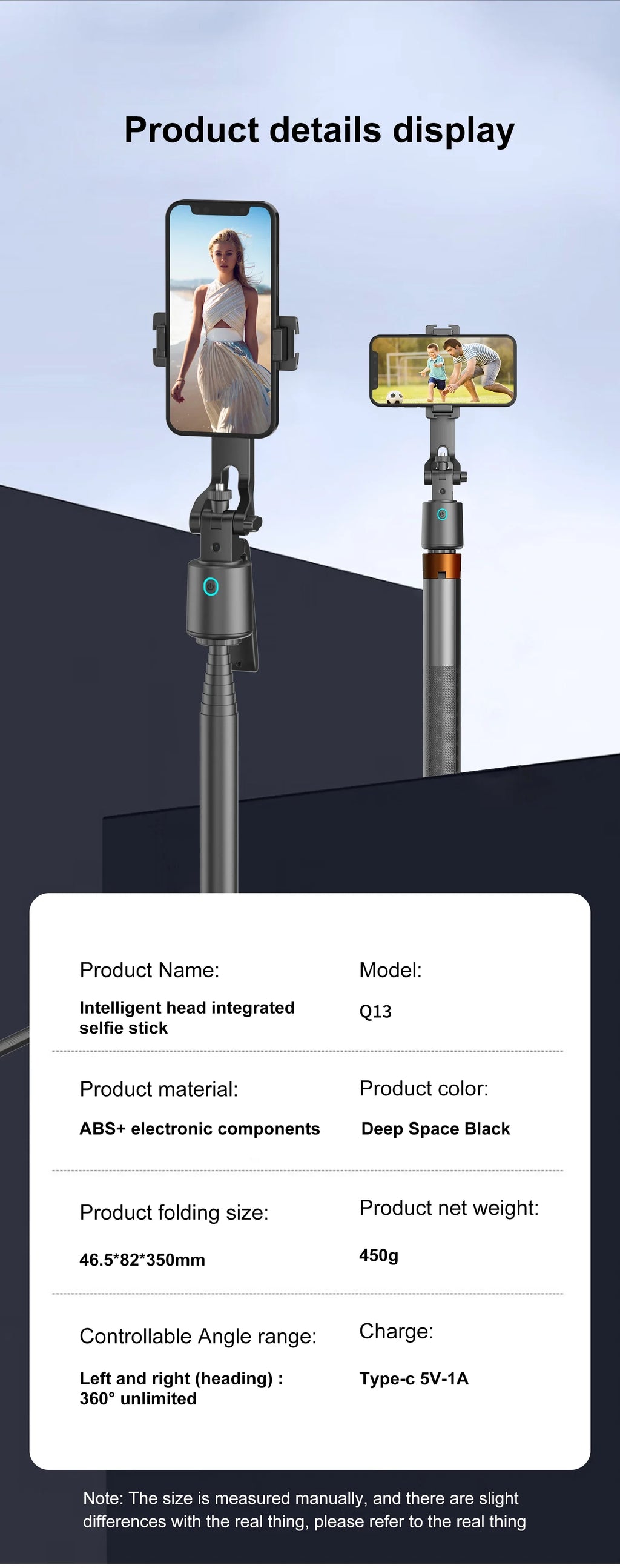 180cm70.9in Facial Tracking 360°Rotation Gimbals Stabilizer Selfie Stick Intelligent Phone Holder Tripod for Mobile Camera GoPro