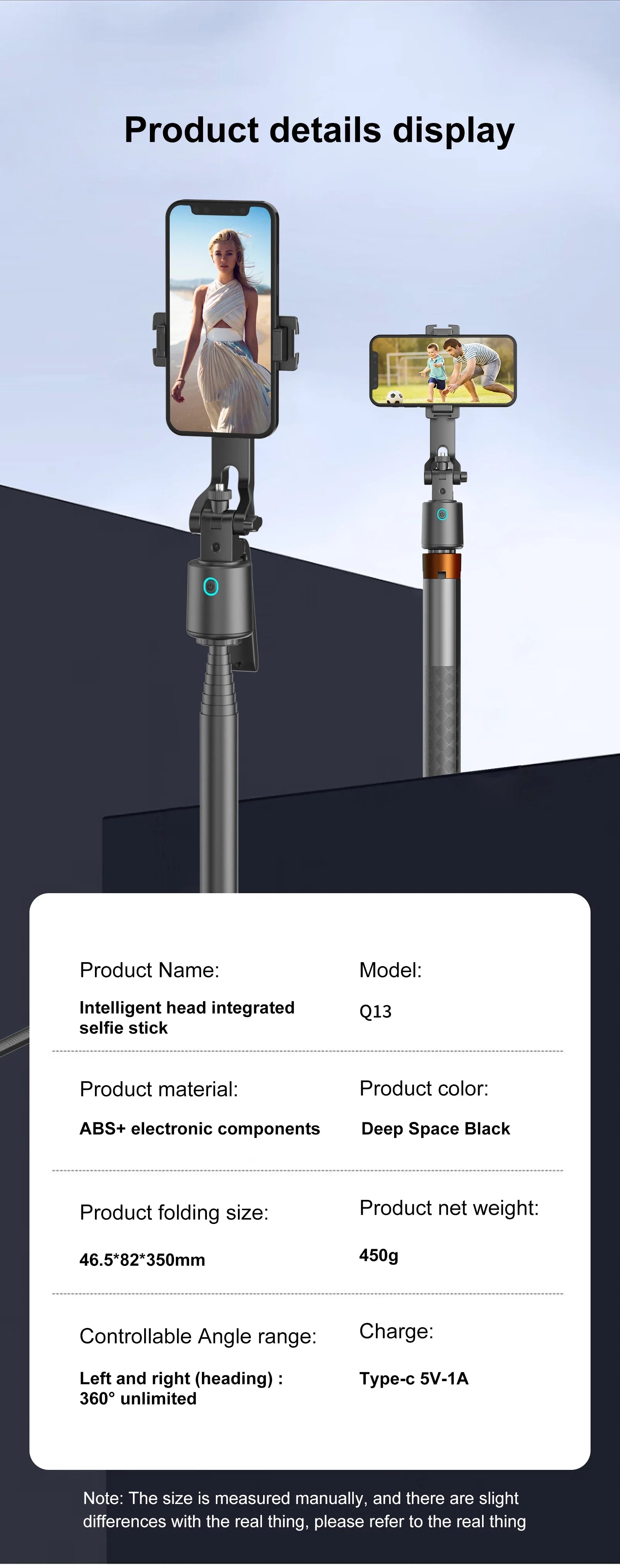 180cm70.9in Facial Tracking 360°Rotation Gimbals Stabilizer Selfie Stick Intelligent Phone Holder Tripod for Mobile Camera GoPro