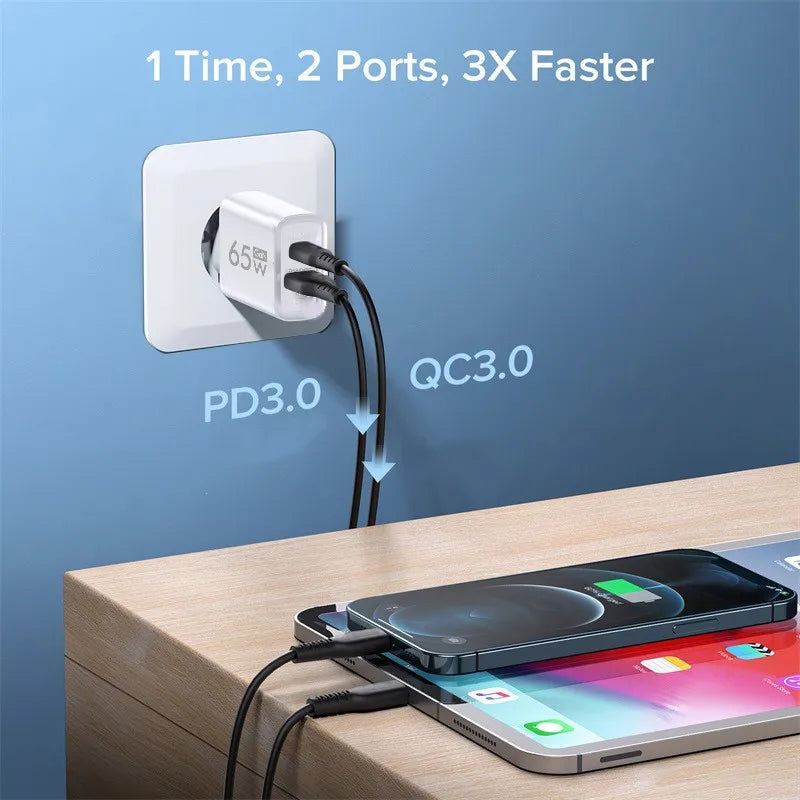 PD 65W Fast Charge Charger USB Type C GaN Phone Adapter For Oneplus iPhone 14 Pro Mix Xiaomi Huawei High Speed Charging Charger