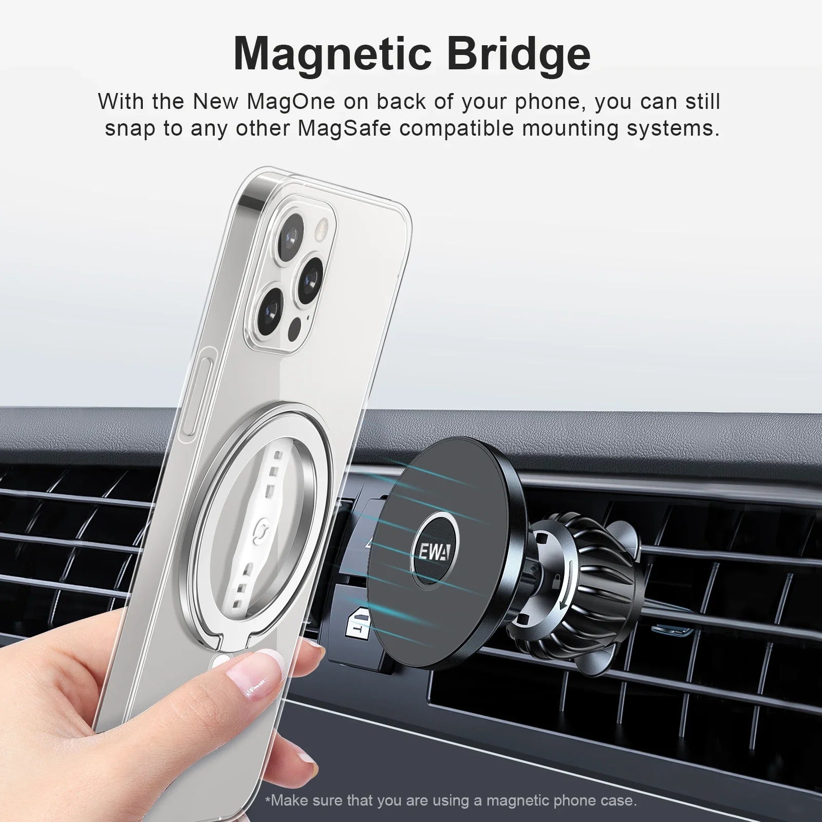 EWA Magnetic Phone Grip and Stand with Silicone Finger Strap for Magsafe Ring Holder Only for iPhone 13 12 Pro/Pro Max/Mini