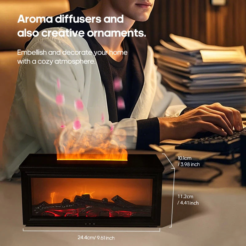 Simulated Fireplace Flames Aroma Diffuser Aromatherapy Essential Oils Ultrasonic Air Humidifier Sprayer Remote Controls