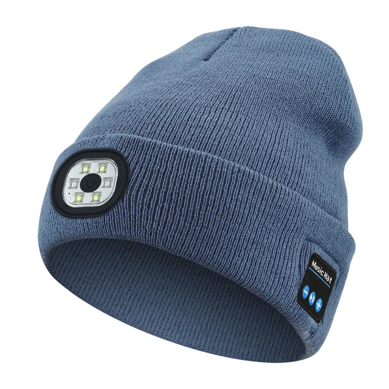 Can be equipped with Wireless Bluetooth music knitted hat new outdoorledlighting rechargeable detachable luminous sleeve cap