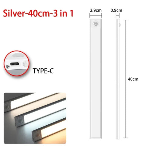 Motion Sensor Under Cabinet Light – USB Rechargeable, 3 Colors, 10–60cm