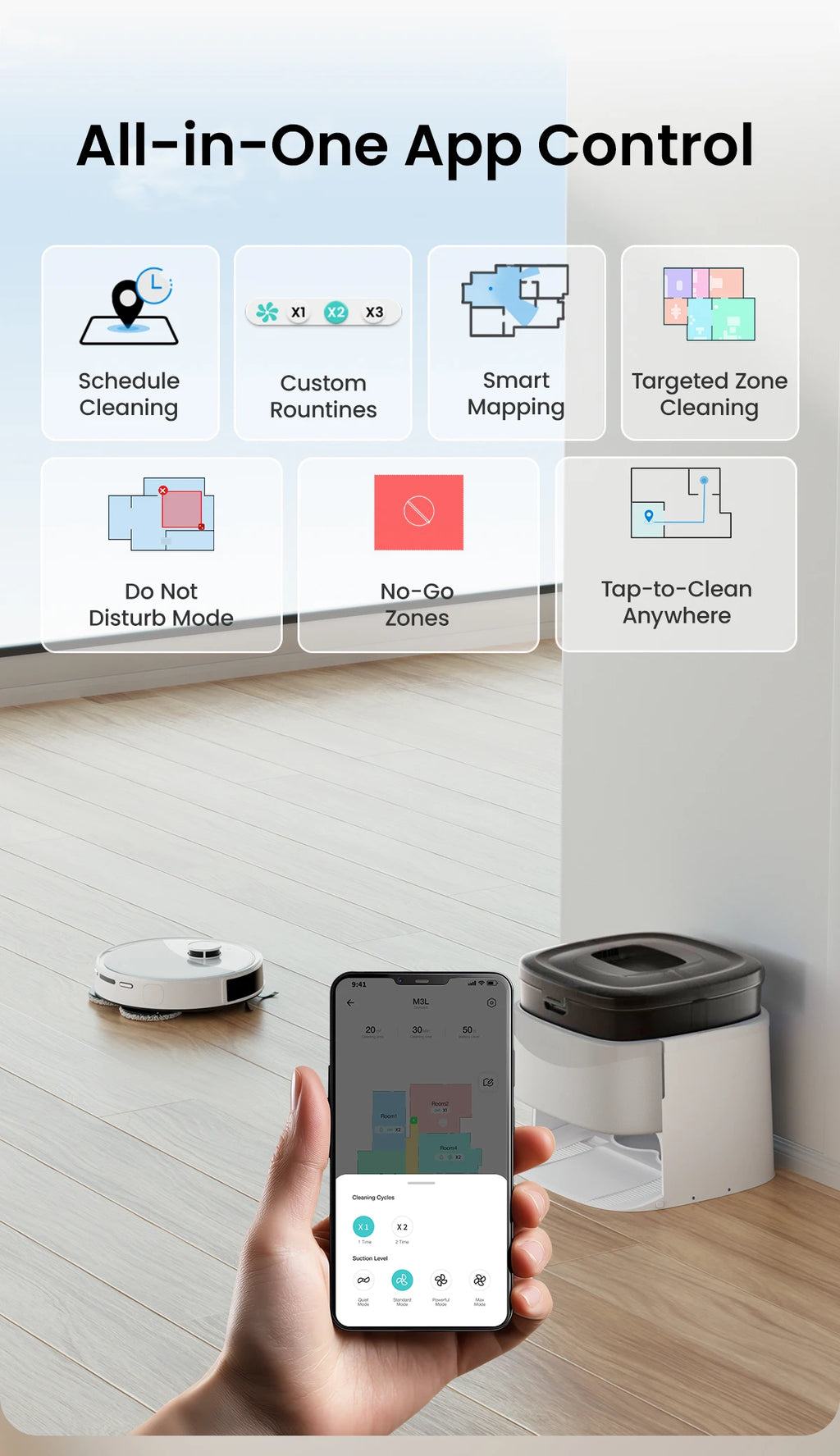 LEFANT M3 M3L Robot Vacuum Cleaner with Mapping, 12000Pa Suction, Emptying Station, Automatic Washing and Drying, DTOF Laser