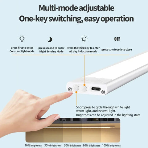 Motion Sensor Under Cabinet Light – USB Rechargeable, 3 Colors, 10–60cm