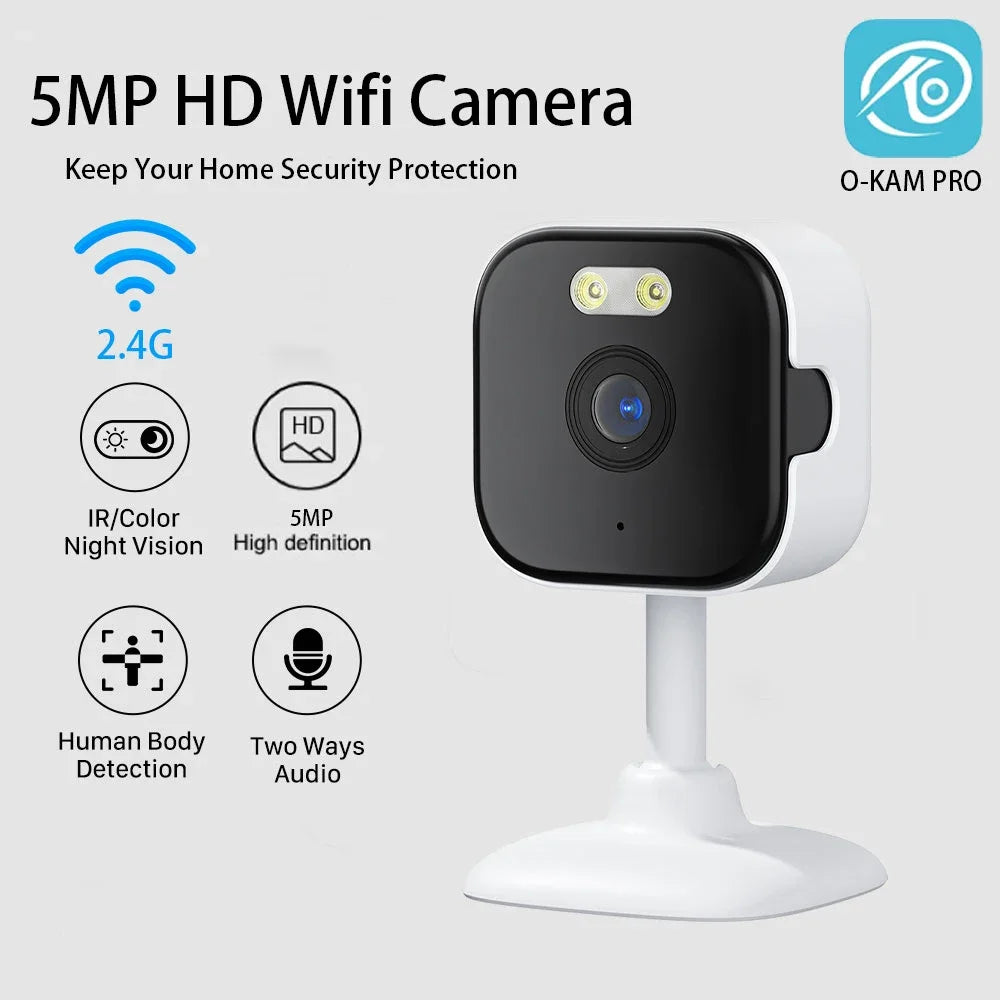5MP HD Wifi Security Camera Mini Indoor Home Surveillance Camera Night Vision Two Ways Audio Human Detection O-KAM APP 5G IP CAM