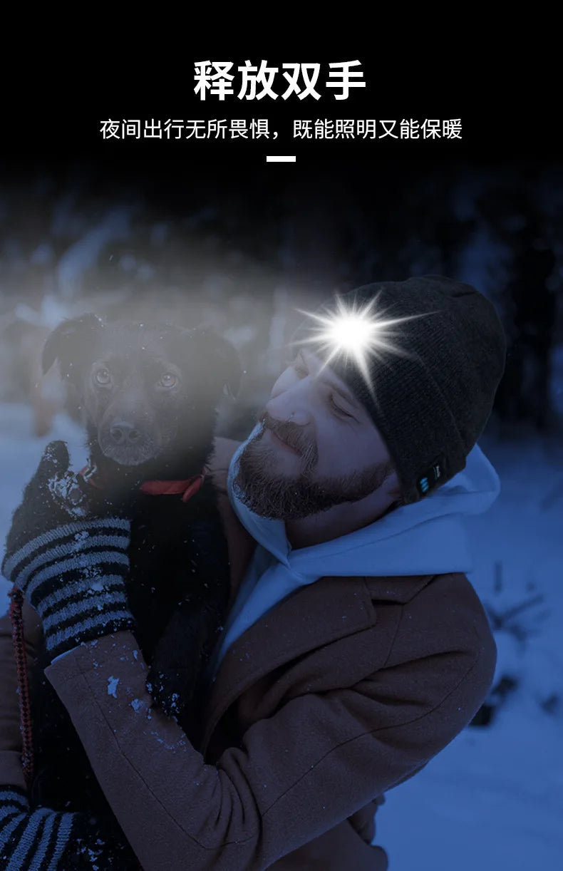 Can be equipped with Wireless Bluetooth music knitted hat new outdoorledlighting rechargeable detachable luminous sleeve cap