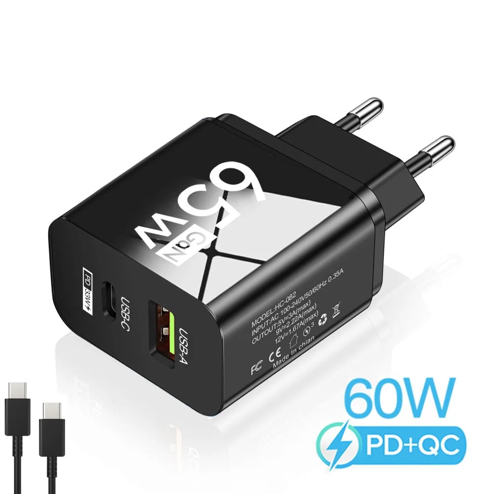 PD 65W Fast Charge Charger USB Type C GaN Phone Adapter For Oneplus iPhone 14 Pro Mix Xiaomi Huawei High Speed Charging Charger