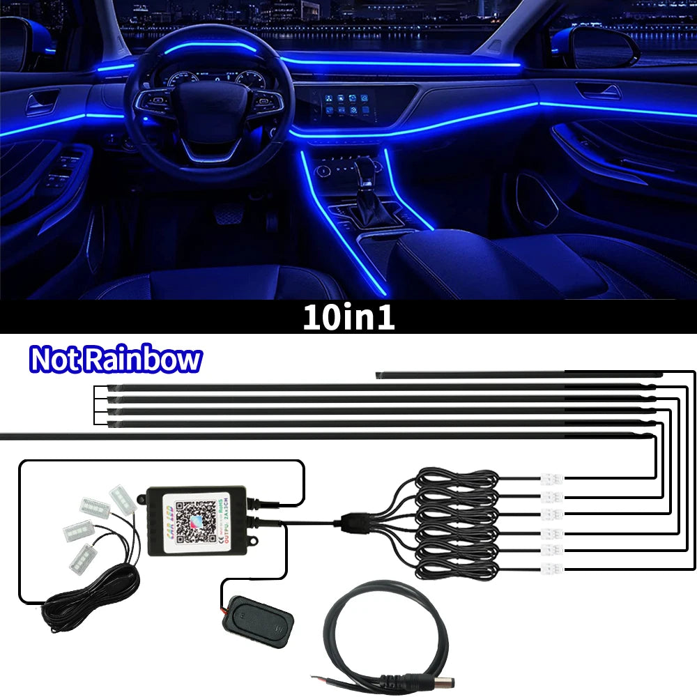 64 Colors RGB Symphony Car Ambient Light 6/10/18 in 1 Interior Acrylic LED Strip Light Decoration Atmosphere Lamp By APP Control