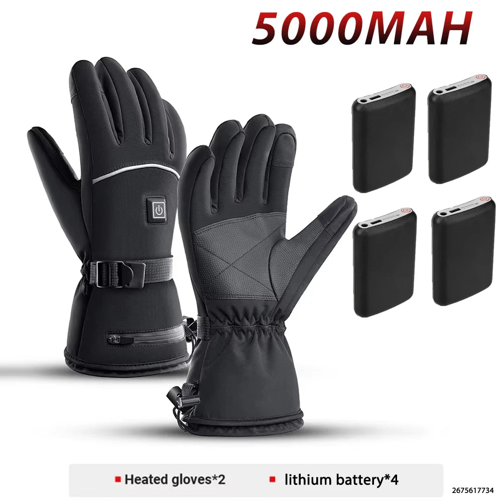 Skiing Heated Glove Rechargeable 5000Mah New Ski Electric Heated Gloves Winter Warm Moto Heated Gloves Warm Waterproof