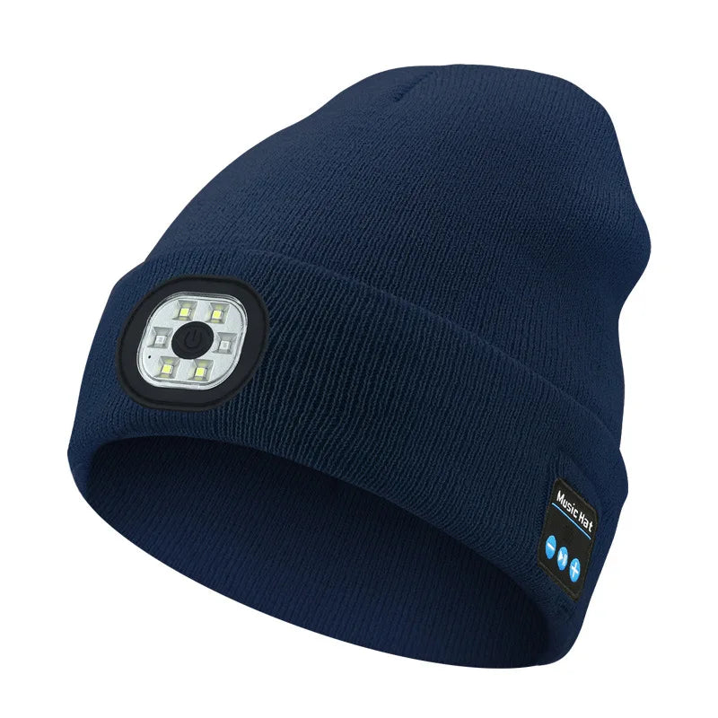 Can be equipped with Wireless Bluetooth music knitted hat new outdoorledlighting rechargeable detachable luminous sleeve cap