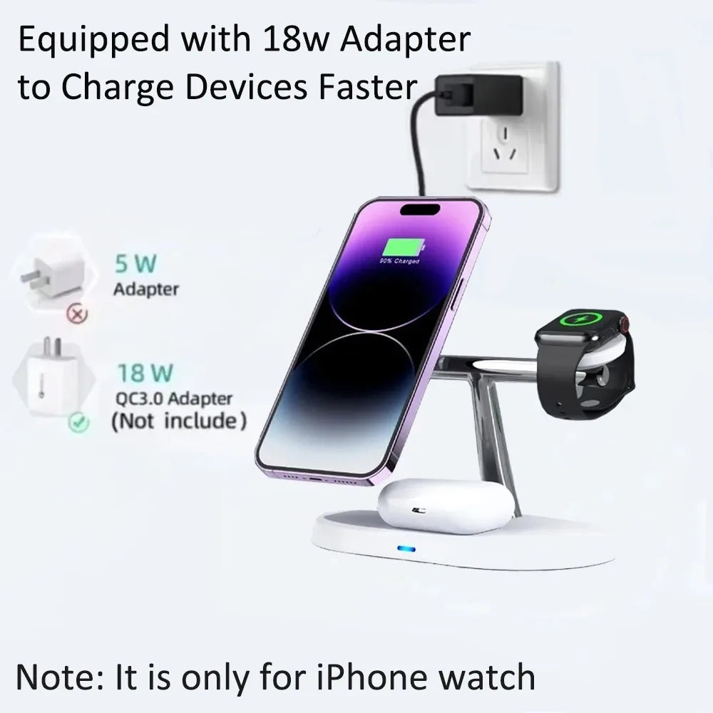 100W 3 in 1 Magnetic Wireless Charger Stand For Magsafe iPhone 16-12 Apple Watch 8 7 Airpods Pro Samsung Fast Charging Station
