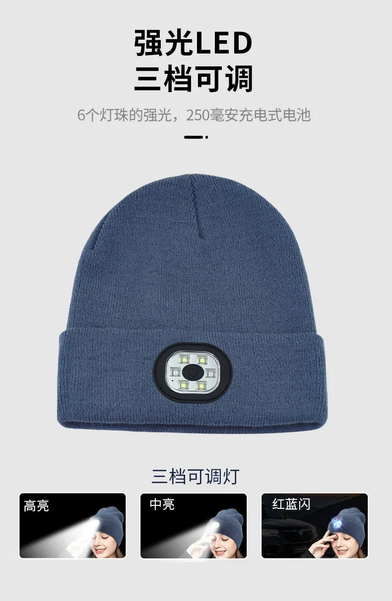 Can be equipped with Wireless Bluetooth music knitted hat new outdoorledlighting rechargeable detachable luminous sleeve cap